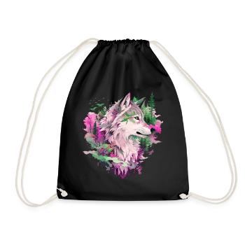 Wolf Wolf's Head Forest Nature Mountains Wilderness Colorful - Drawstring Bag - black - Front