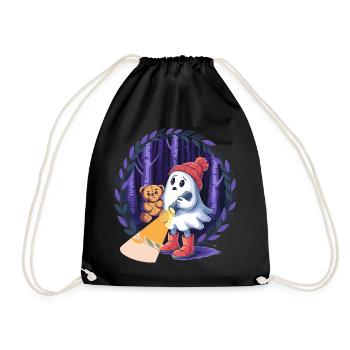 Ghost with teddy bear in the dark forest - Drawstring Bag - black - Front