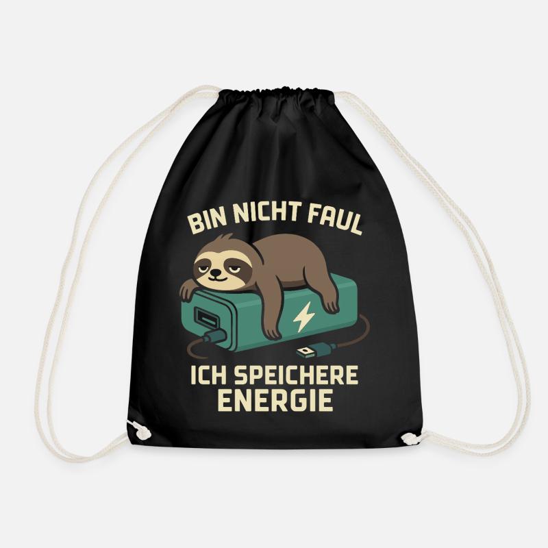 Faultier Spruch: Ich speichere Energie - Turnbeutel - Schwarz