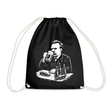 Friedrich Nietzsche drinking Beer illustration  - Drawstring Bag - black - Front