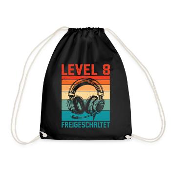 8th Birthday Boys Gamer Level 8 Unlocked - Drawstring Bag - black - Front