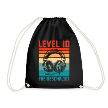10th Birthday Boys Gamer Level 10 Unlocked - Drawstring Bag - black - Front