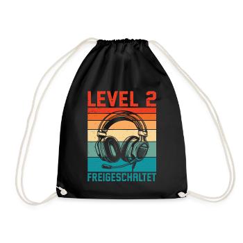 2nd Birthday Boy Gamer Level 2 Unlocked - Drawstring Bag - black - Front