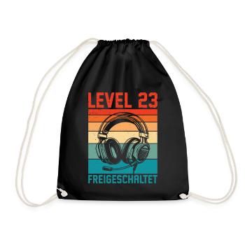 23rd Birthday Men Gamer Level 23 Unlocked - Drawstring Bag - black - Front