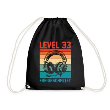 33rd Birthday Men Gamer Level 33 Unlocked - Drawstring Bag - black - Front
