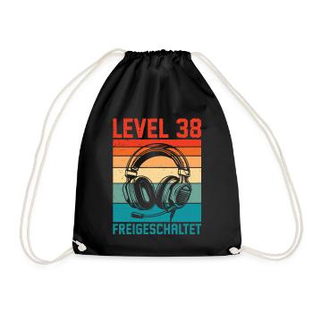 38th Birthday Men Gamer Level 38 Unlocked - Drawstring Bag - black - Front