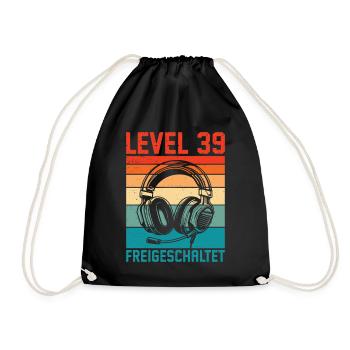 39th Birthday Men Gamer Level 39 Unlocked - Drawstring Bag - black - Front