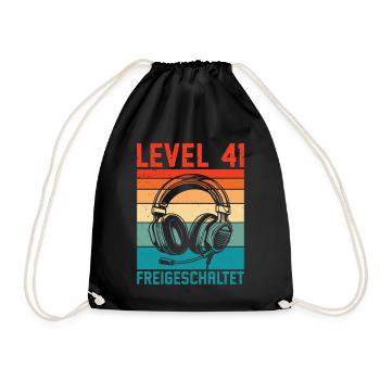 41st Birthday Men Gamer Level 41 Unlocked - Drawstring Bag - black - Front