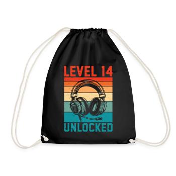 14 Years Birthday Teen Gamer Level 14 Unlocked - Drawstring Bag - black - Front