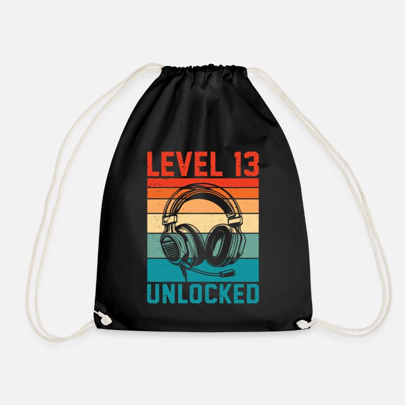 13 Year Old Level Unlocked - 13th Anniversary Gamer - Drawstring Bag - black