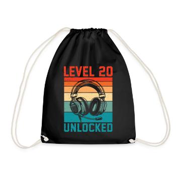Level 20 Unlocked – 20th Anniversary Gamer Gift - Drawstring Bag - black - Front