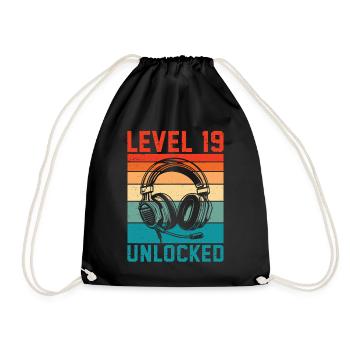 Level 19 Unlocked – 19th Anniversary Gamer Gift - Drawstring Bag - black - Front