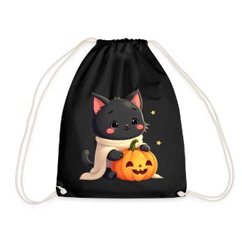 Halloween Katze mit Halloween Kürbis - Turnbeutel - Schwarz - Vorne
