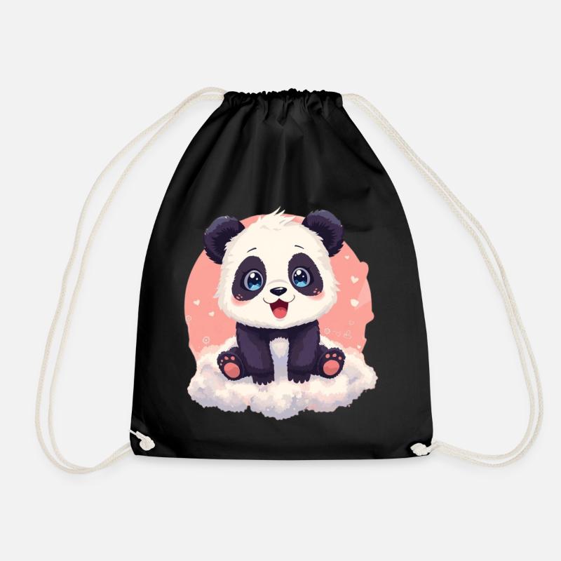 Kuscheliger Panda auf rosa Wolke - Turnbeutel - Schwarz
