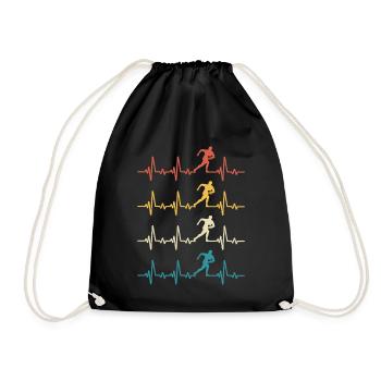 Rugby heartbeat retro rugby - Drawstring Bag - black - Front