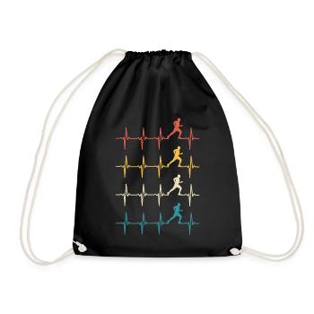 Running Heartbeat Retro Gift for Running Lovers - Drawstring Bag - black - Front