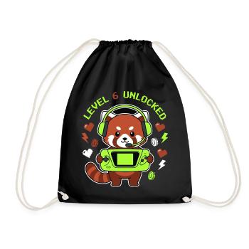 Level 6 Unlocked Red Panda Gamer - Drawstring Bag - black - Front