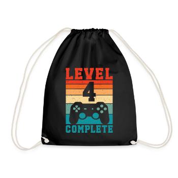 4th Birthday Level 4 Complete 4 Years Gamer - Drawstring Bag - black - Front