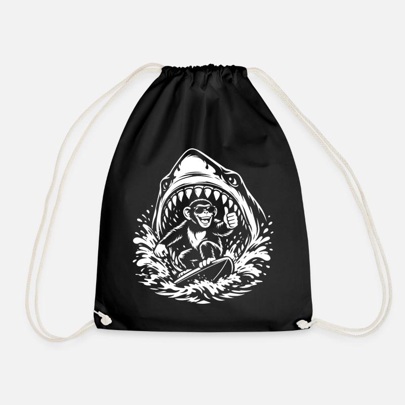 Surfaffe in Shark Wave - Turnbeutel - Schwarz