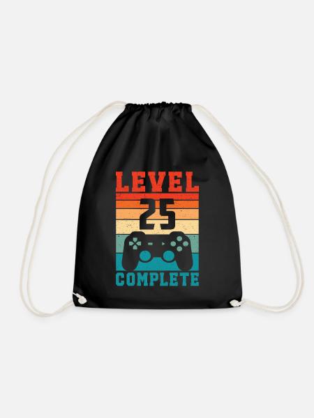 25. Geburtstag Level 25 Complete 25 Jahre Gamer - Turnbeutel - Schwarz