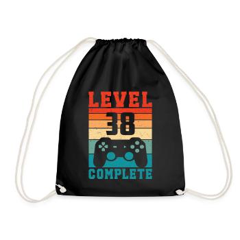 38th Birthday Level 38 Complete 38 Years Gamer - Drawstring Bag - black - Front