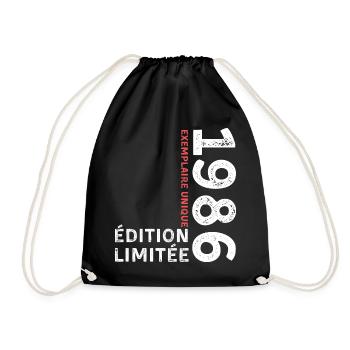 1986 vintage typographic style - Drawstring Bag - black - Front