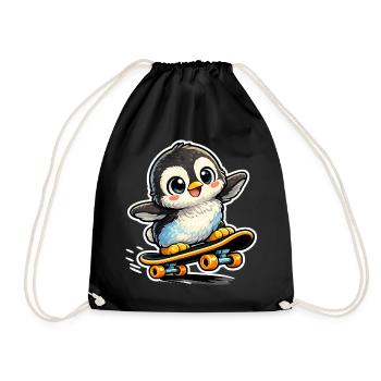 Kawaii Pinguin auf Skateboard - Turnbeutel - Schwarz - Vorne
