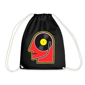 Vinyl Album Head Cartoon Portrait - Drawstring Bag - black - Front