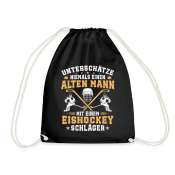 Eishockey alten mann mit einem eishockey schläger - Drawstring Bag - black - Front