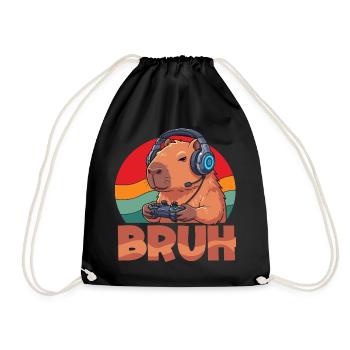 Retro Bruh Gaming Capybara Capybaras Cute - Drawstring Bag - black - Front
