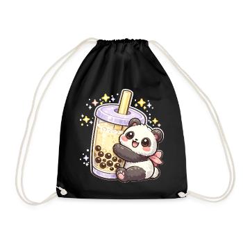 Panda Bubble Tea Kuschelmotiv - Turnbeutel - Schwarz - Vorne