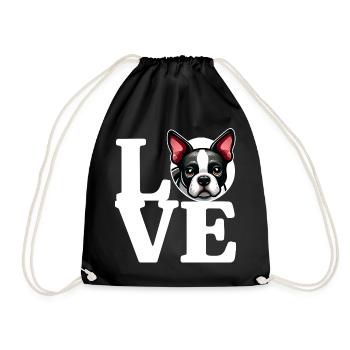 LOVE Boston Terrier Dog Dog Lover Funny - Drawstring Bag - black - Front