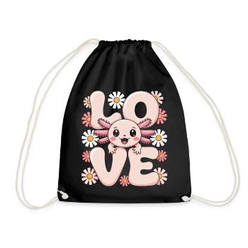 Love Daisy Bloom Kawaii Axolotl - Drawstring Bag - black - Front