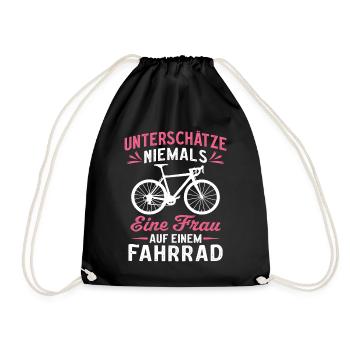 unterschätze niemals eine frau auf einem fahrrad - Turnbeutel - Schwarz - Vorne