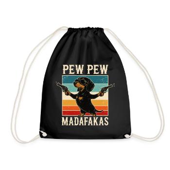 Pew Pew Madafakas Dackel Lustiger Dachshund Retro - Turnbeutel - Schwarz - Vorne