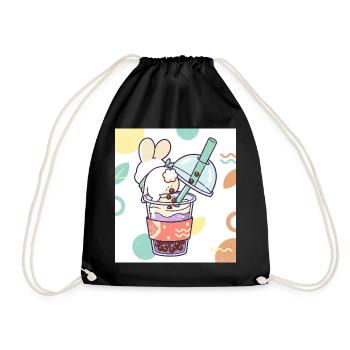 Cute Bunny Funny Boba Bubble Tea - Drawstring Bag - black - Front
