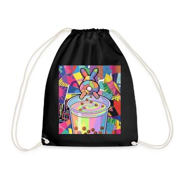 Cute Bunny Funny Boba Bubble Tea - Drawstring Bag - black - Front