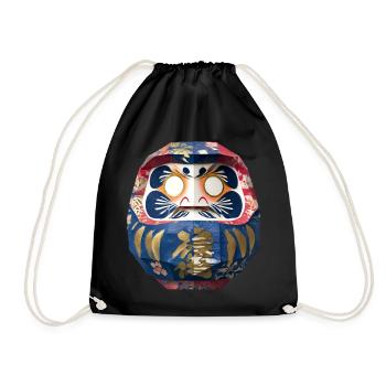 Bunter Daruma mit Blumenmuster Origami Daruma - Turnbeutel - Schwarz - Vorne