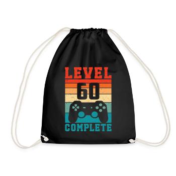 60th Birthday Level 60 Complete 60 Years Gamer - Drawstring Bag - black - Front