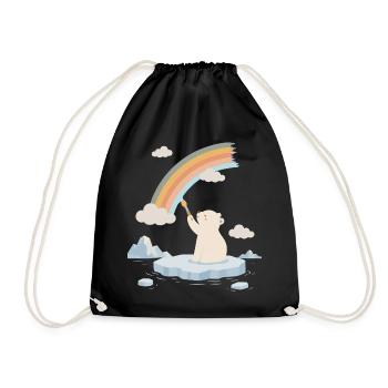 Polar bear paints a rainbow - Drawstring Bag - black - Front