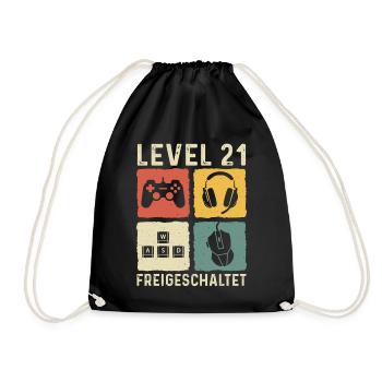 Level 21 freigeschaltet 21. Geburtstag 21 Jahre - Turnbeutel - Schwarz - Vorne
