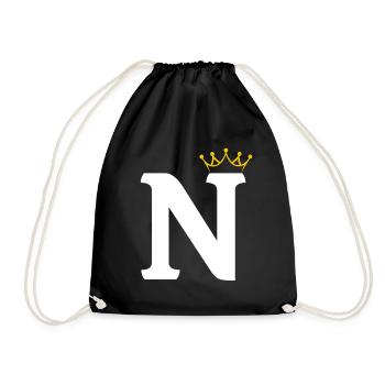 N Monogramm mit Krone - Turnbeutel - Schwarz - Vorne