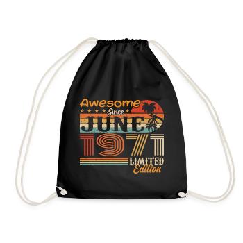 June 1971 Retro Vintage June 1971 birthday - Drawstring Bag - black - Front