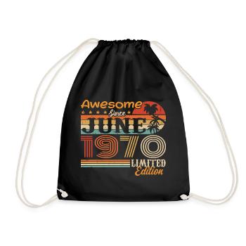 June 1970 Retro Vintage June 1970 birthday - Drawstring Bag - black - Front