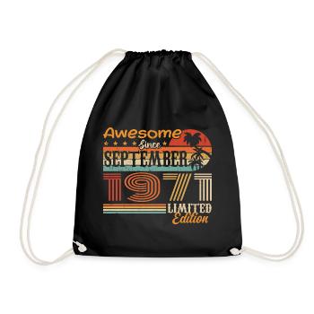 September 1971 - Birthday 1971 September - Drawstring Bag - black - Front
