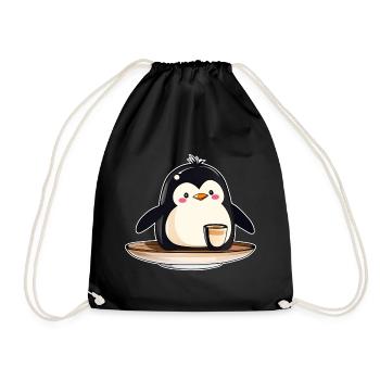 Niedlicher Pinguin mit Kaffee III - Turnbeutel - Schwarz - Vorne