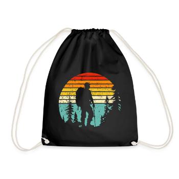Hiker silhouette at retro bedtime - Drawstring Bag - black - Front