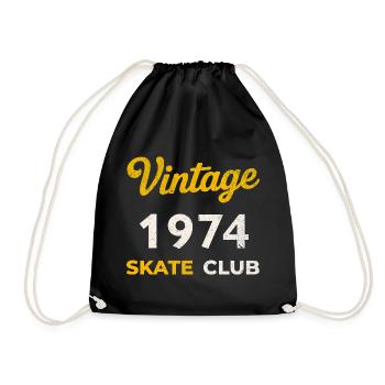 Vintage 1974 Skate Club Retro Birth Year Gift - Drawstring Bag - black - Front