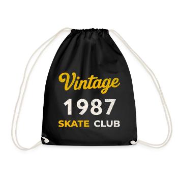 Vintage 1987 Skate Club Retro Birth Year Gift - Drawstring Bag - black - Front