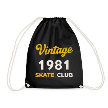 Vintage 1981 Skate Club Retro Birth Year - Drawstring Bag - black - Front